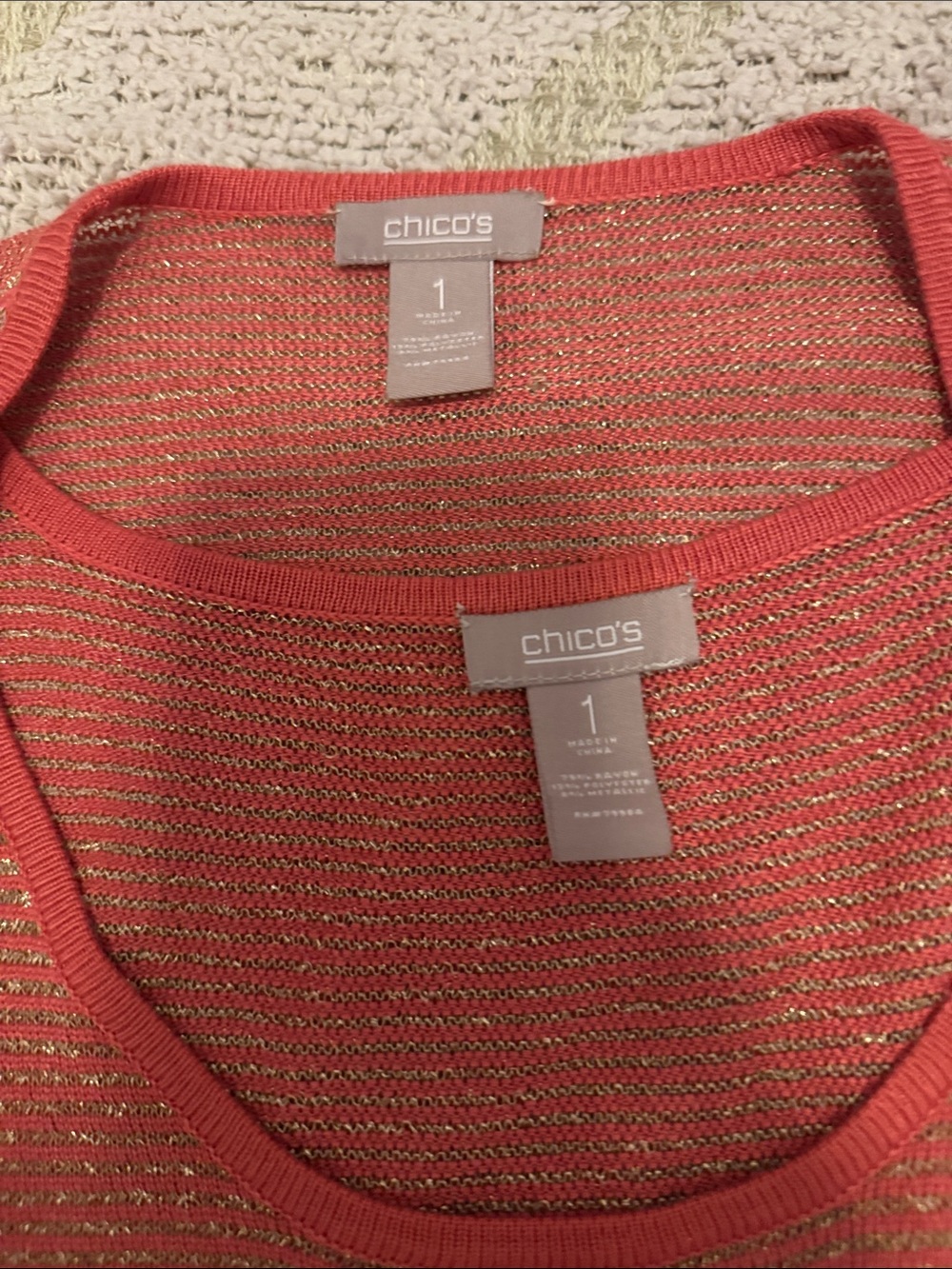 Chico’s 2 Piece Sweater Set Metallic Coral Open Cardigan Tank Size 1 - Picture 2 of 6
